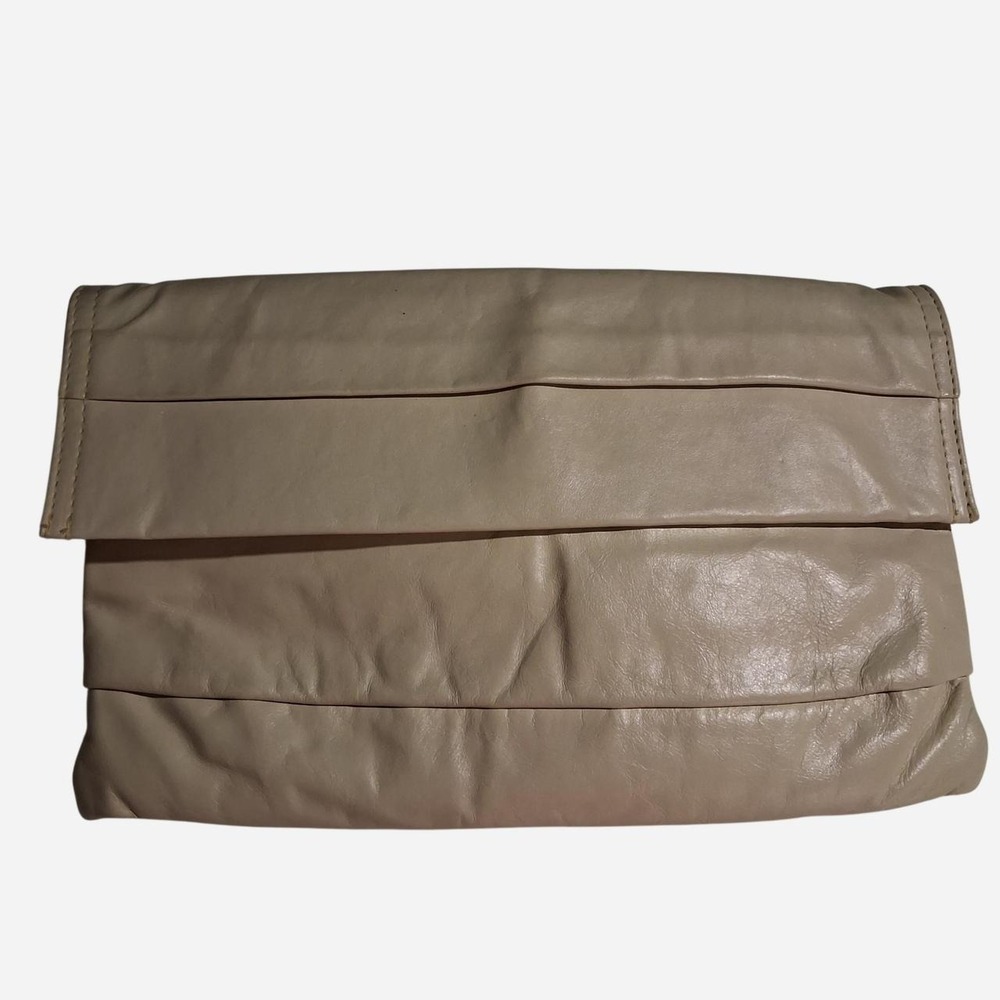 Womens 90s leather clutch bag with a boho vibe tan/cream